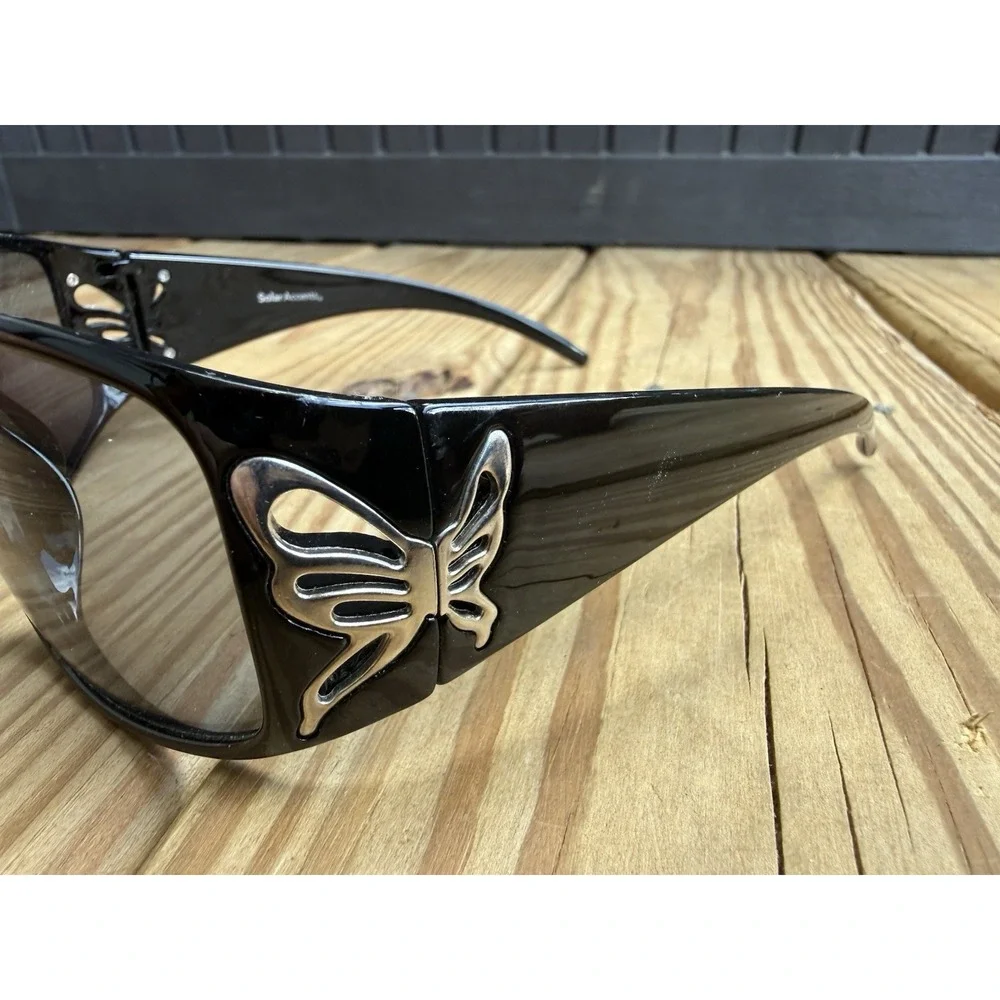 Vtg Y2K Foster Grant Solar Accents Wings Butterfly Wrap Sunglasses Black N1116